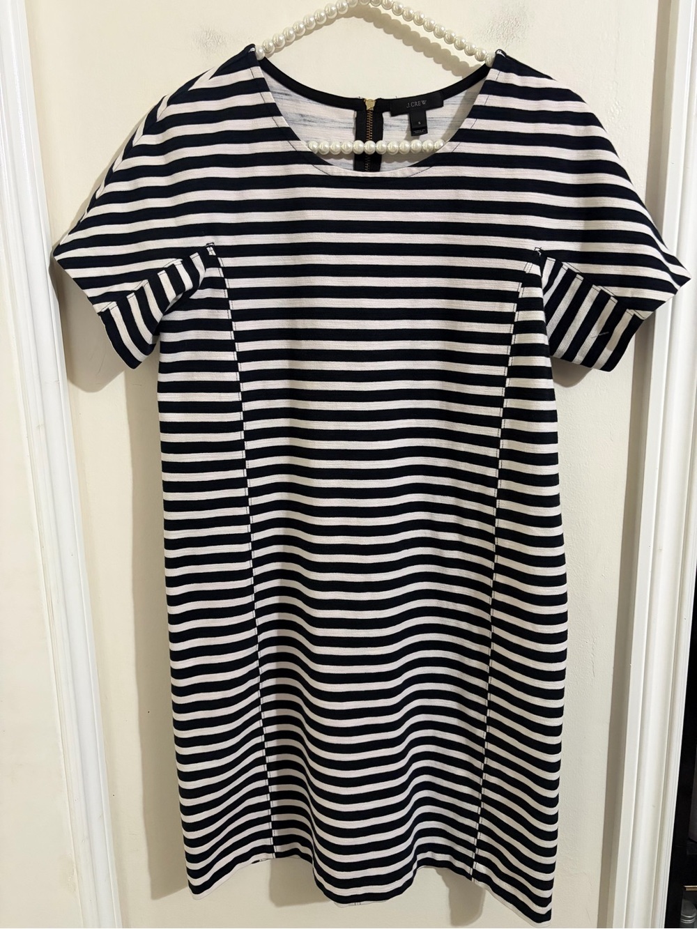 J. Crew Black and White Striped Mini Shift Dress